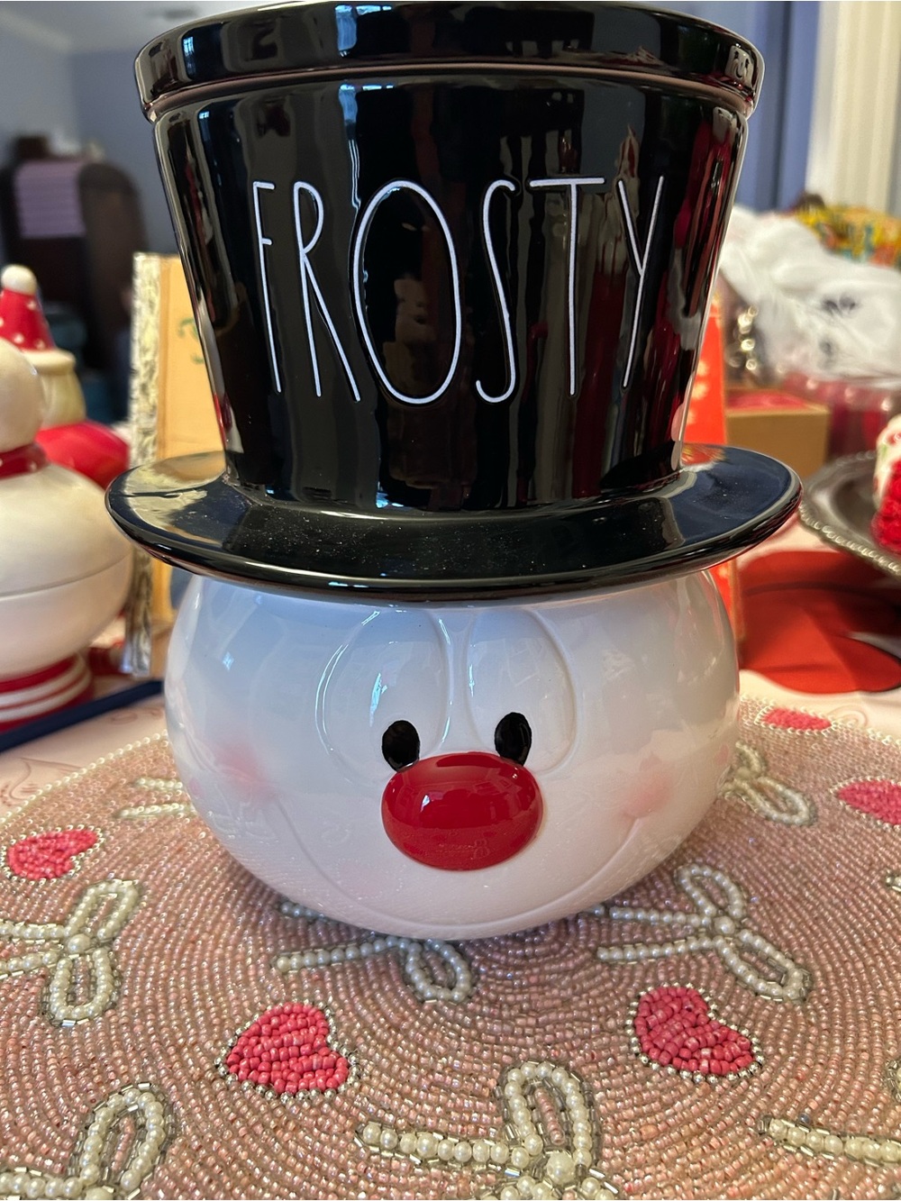 Joanna Parker Frosty Snowman Ceramic Cookie Jar with Top Hat